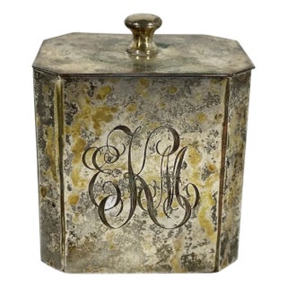 Mid 20th Century Silver Plated Tea Caddy: Georgian Style Monogrammed Box For Sale