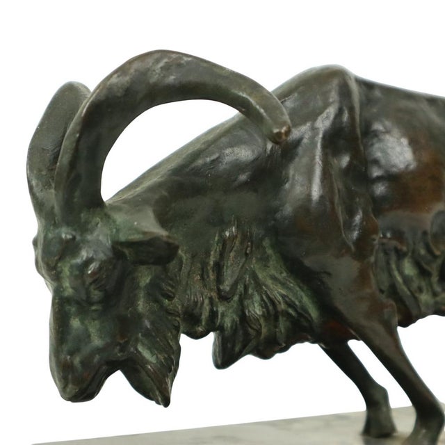 Antique Goat Sculpture in Bronze and Marble, 1920s For Sale - Image 12 of 18