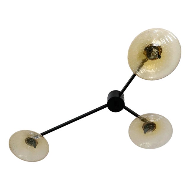Trio Black Powder Coat Amber Bubbles Glass Flush Mount by Fabio LTD For Sale