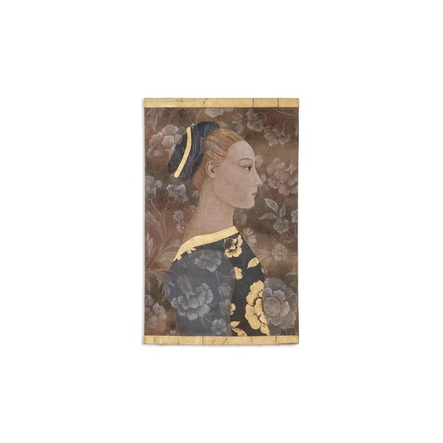 Textile French Artist, Italian Renaissance-Style Portrait, Painted Canvas For Sale - Image 7 of 7