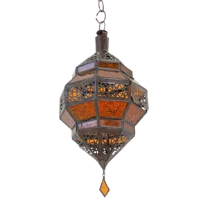 Moroccan Amber Glass Lantern, Octagonal Diamond Shape
