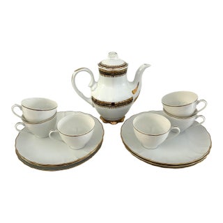 Midcentury White & Gold Coffee & Dessert Set, 9 PCS For Sale
