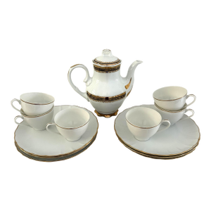 Midcentury White & Gold Coffee & Dessert Set, 9 PCS