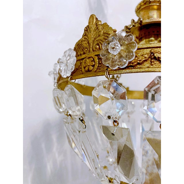 Metal 1950s Italian Brass and Crystal Rosettes Rim Basket Chandelier For Sale - Image 7 of 8