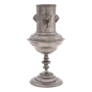 German Pewter Lion Head Motif Pokal Cup, 19th C. For Sale