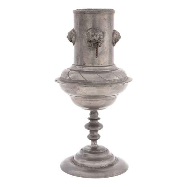 German Pewter Lion Head Motif Pokal Cup, 19th C. For Sale