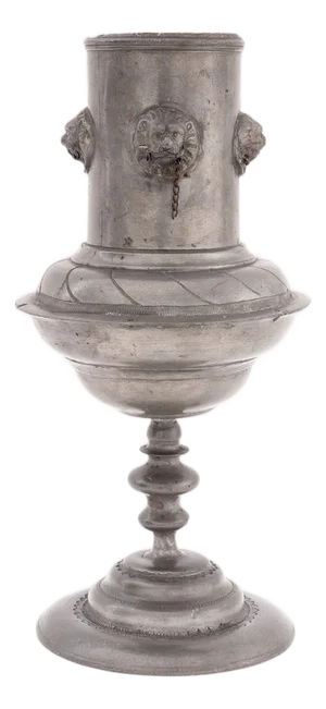 German Pewter Lion Head Motif Pokal Cup, 19th C.