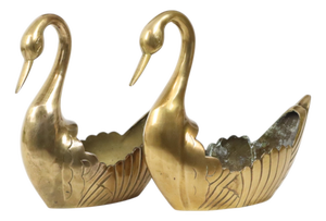 Vintage Swan Planters in Brass, Set of 2