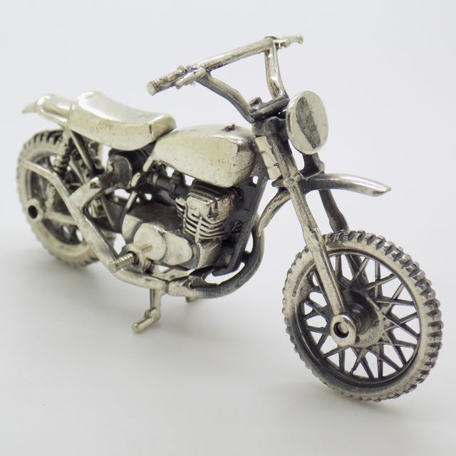 Italian Vintage Italian Handmade Genuine Sterling Silver 925 Large Motorcycle Bike Sculpture Figurine For Sale - Image 3 of 11