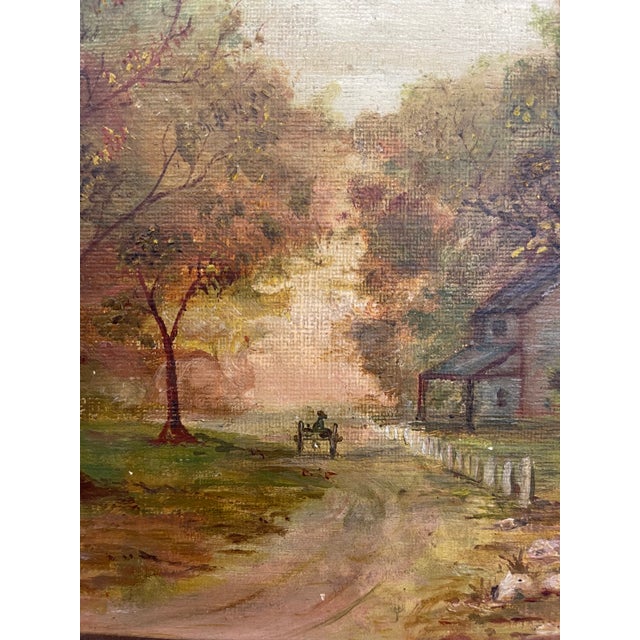 Brown Vintage Framed Rural Landscape Painting on Canvas Board, Signed g.e.k. For Sale - Image 8 of 10