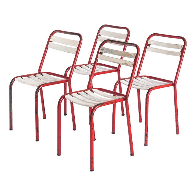 Iron and Wood Chairs in the Style of Tolix, France, 1950s, Set of 4 For Sale