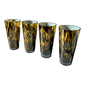 Vintage Cased Tortoiseshell Glass Tumblers in the Style of Carlo Moretti; Set of Four