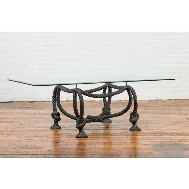 Metal Contemporary Cast Bronze Nautical Rope Maison Jansen Style Coffee Table Base For Sale - Image 7 of 12