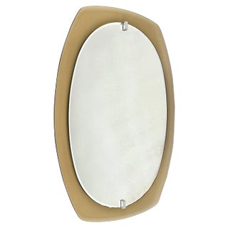 Mid-Century Beveled Smoked Glass Frame Wall Mirror attributed to Veca, Italy, 1970s For Sale