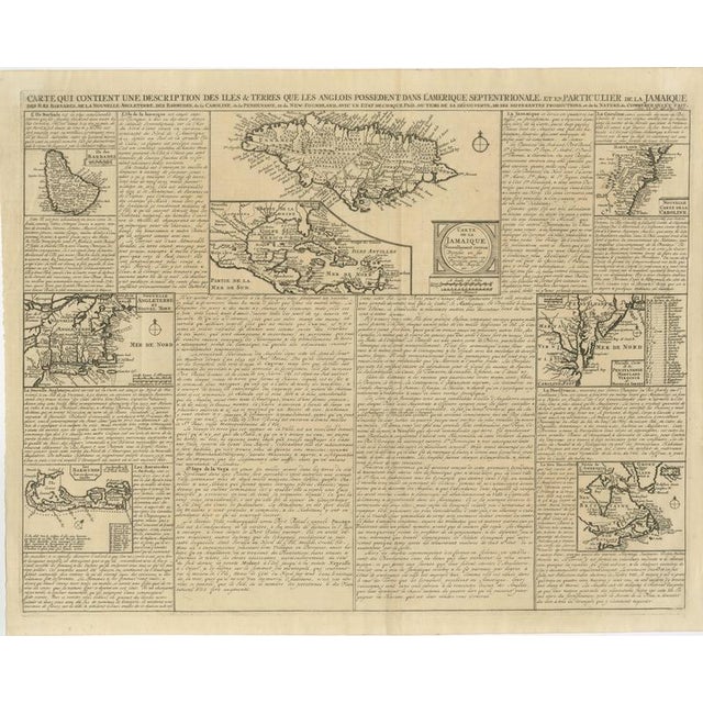 French Colonial America Map with Jamaica, Barbados and Carolina, 1719 For Sale - Image 3 of 12