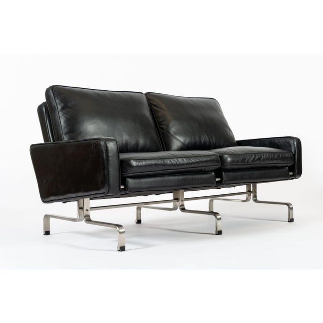 Black Vintage Postmodern Black Leather & Brushed Steel Loveseat Sofa, 1980s For Sale - Image 8 of 11