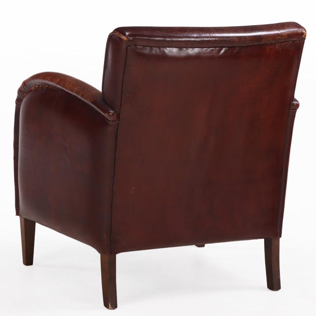 Art Deco Dutch Art Deco Style Leather Club Chair, C. 1960. For Sale - Image 3 of 8