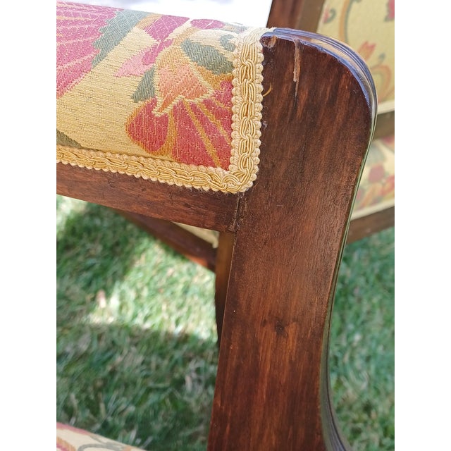 Hollywood Regency Walnut Armchairs with Silk Upholstery, 1830, Set of 2 For Sale - Image 3 of 16