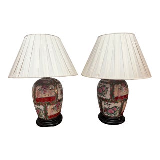 Vintage Chinoiserie Famille Rose Porcelain Lamps- a Pair For Sale