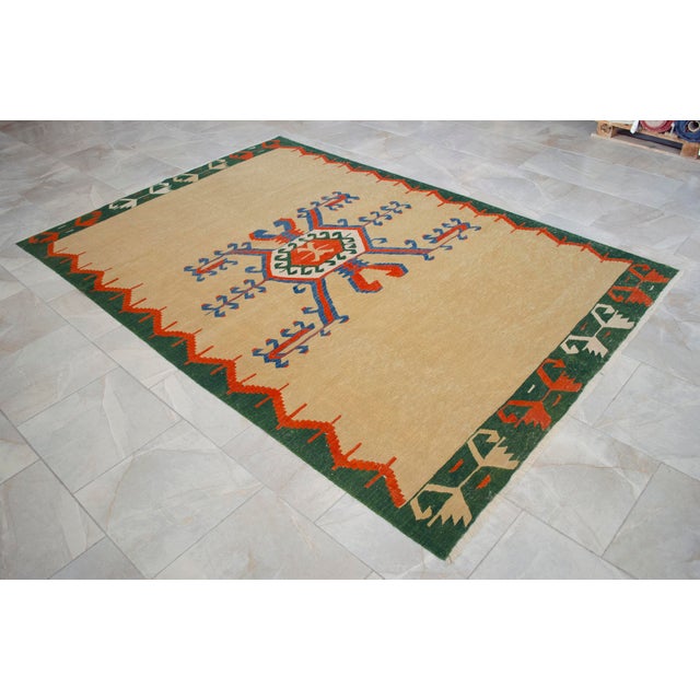 Vintage 6x9 Turkish Rug Kilim Handmade Geometric Tribal Design for Modern Farmhouse Decor For Sale - Image 10 of 15