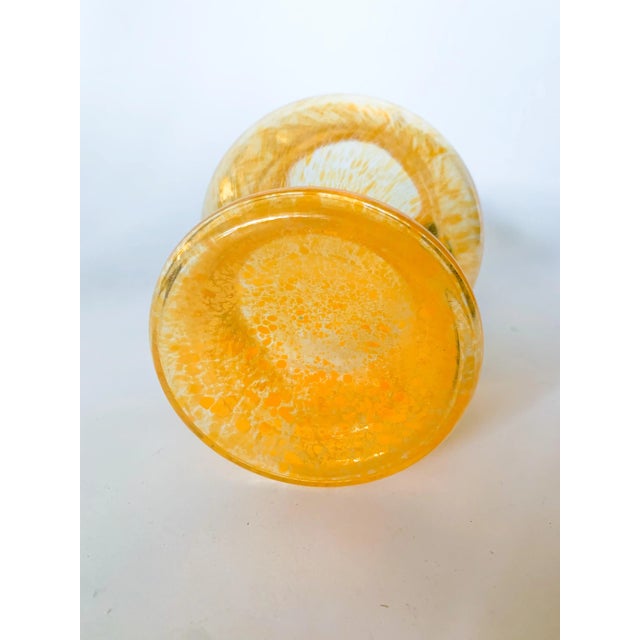 Vintage Blown Glass Urn Pitcher With Orange Swirl Glass and Green Applied Handle For Sale - Image 4 of 8