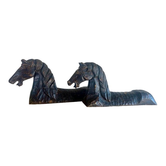 Primitive Hand-Chiseled Horse Sculptures, Wood, Spain, 1940s For Sale