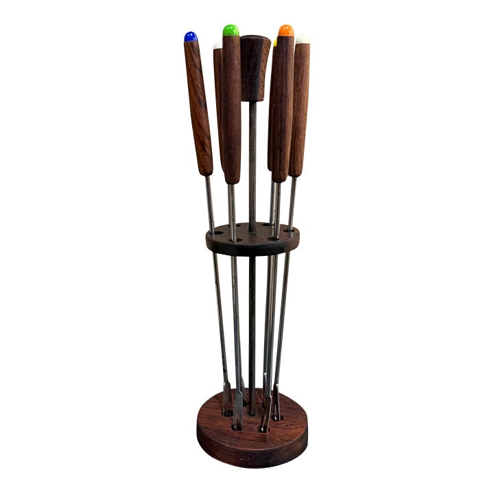 1960s Brazilian Rosewood Fondue Fork Holder Set Mid-century Modern