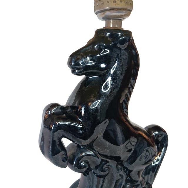 Black Vintage Rearing Stallion Horse Table Lamp Black Ceramic Equestrian Mid-Century Modern For Sale - Image 8 of 18