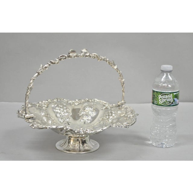 20th Century Victorian Silver Plated Grapevine Repousse Dessert Basket Fruit Bowl For Sale - Image 10 of 12