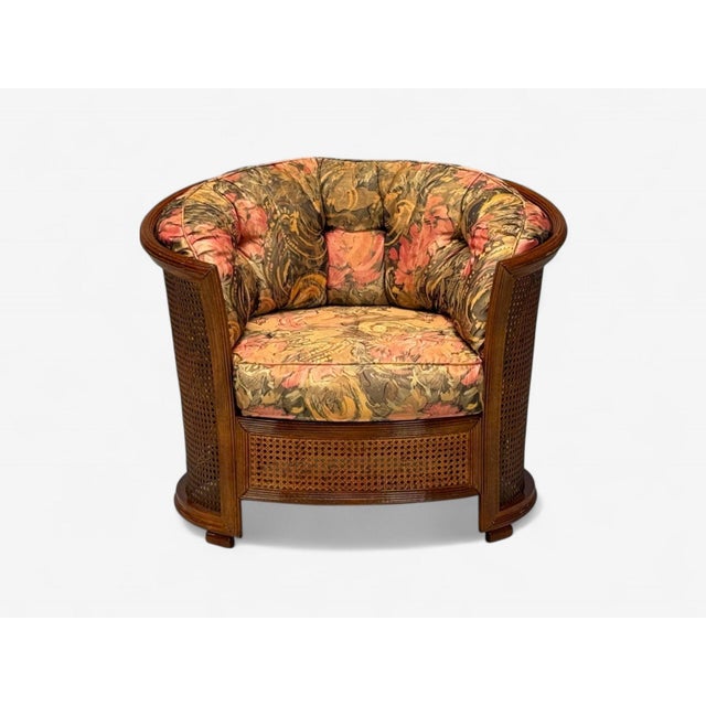 Traditional Traditional, Cane, Walnut, Barrel Back Armchair, Usa, 1980s For Sale - Image 3 of 11