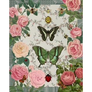 "Victorian Garden," Butterfly, Ladybug, and Botanical Pattern Collage For Sale