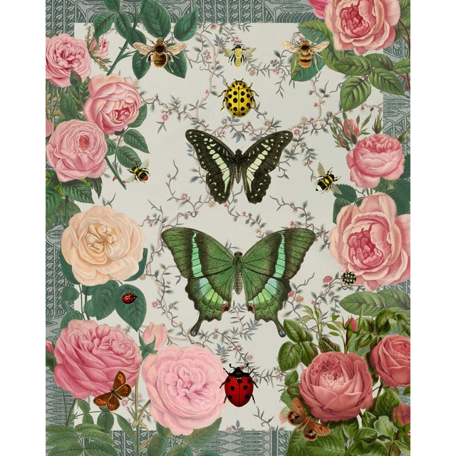 "Victorian Garden," Butterfly, Ladybug, and Botanical Pattern Collage For Sale