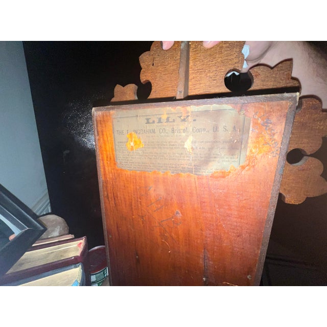 Wood 1890s Antique E. Ingraham Co. Oak "Lily" Gingerbread Mantel Clock For Sale - Image 7 of 8