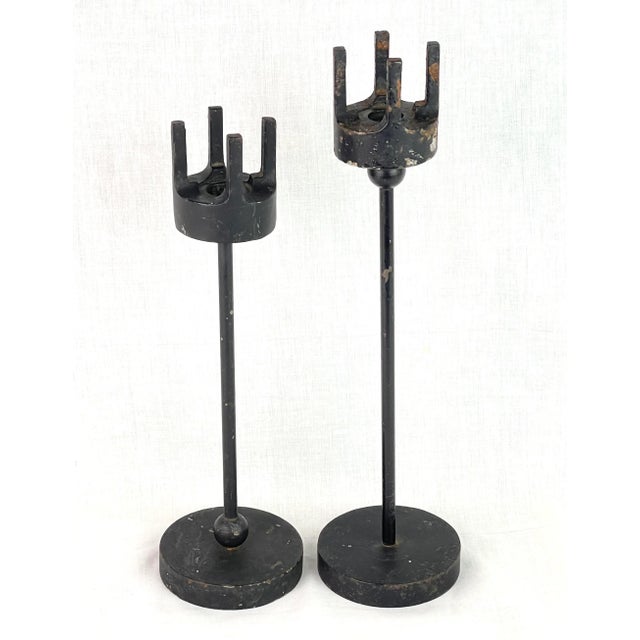 Modern Gothic Medieval Cast Iron Candle Holders - Pair of 2 For Sale - Image 12 of 13