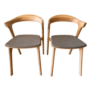 Pair of Ethnicraft Bok Dining Chairs by Alain Van Havre – Solid Teak With Warm Grey Cushions – Showroom Models For Sale