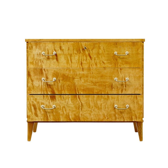 1950s Mid-Century Scandinavian Tiger Birch Chest of Drawers, 1950 For Sale - Image 5 of 10
