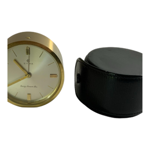 Rare Vintage Cyma 11-Jewel Swiss Mechanical Travel Alarm Clock Georg Jensen Inc. MCM W/Case 1950s-1960s