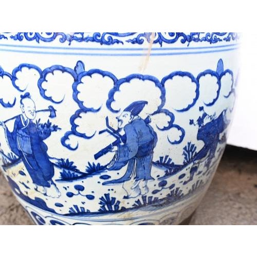 Large Blue and White Porcelain Planters, Set of 2 For Sale - Image 4 of 13