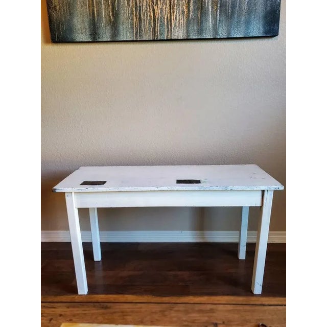 Farmhouse Mid-Century Distressed Painted White Desk For Sale - Image 3 of 11
