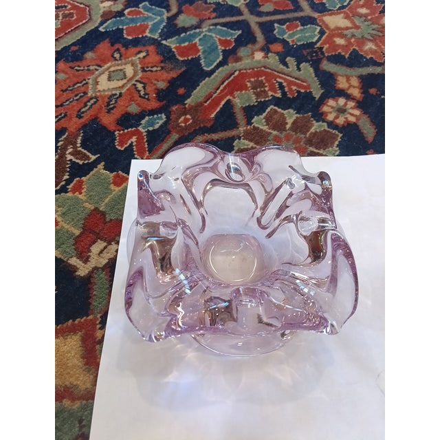 Murano Vintage Murano Attributed Lilac Lavender Square Flower Ashtray - Mid-Century Italian Sommerso Glass For Sale - Image 4 of 8