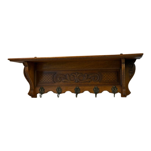 Vintage French Carved Wood Coat Rack For Sale