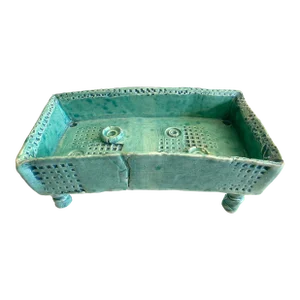 Vintage 1980's Organic Modernist Studio Art Pottery Abstract Footed Rectangle Decorative Bowl