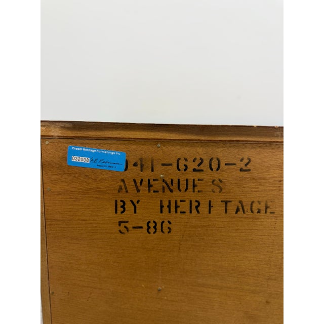 Late 20th Century Pair of Drexel Heritage Burlwood Nightstands With Brass Ring Hardware For Sale - Image 14 of 16