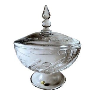 1980s Italian Cut and Ground Crystal Table Centerpiece With Lid For Sale