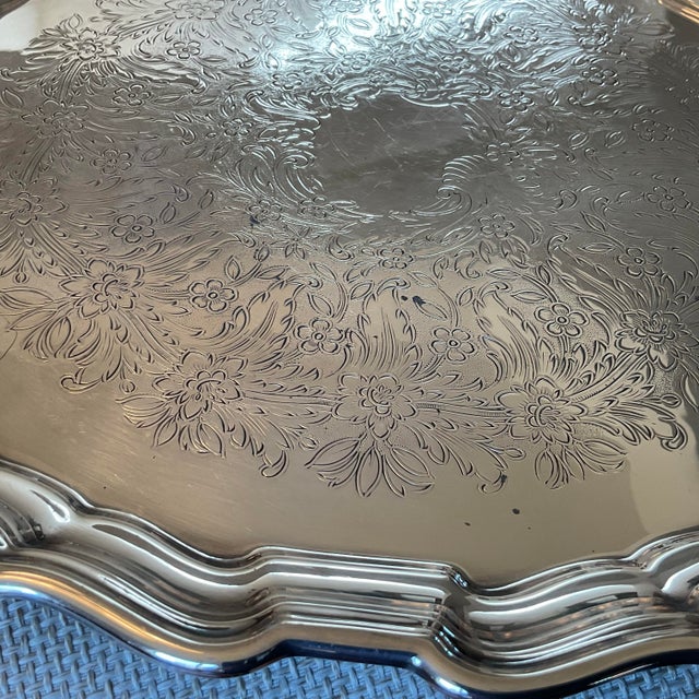 Vintage Reed & Barton Chippendale Silver Plate Floral Serving Tray 14” For Sale - Image 12 of 14