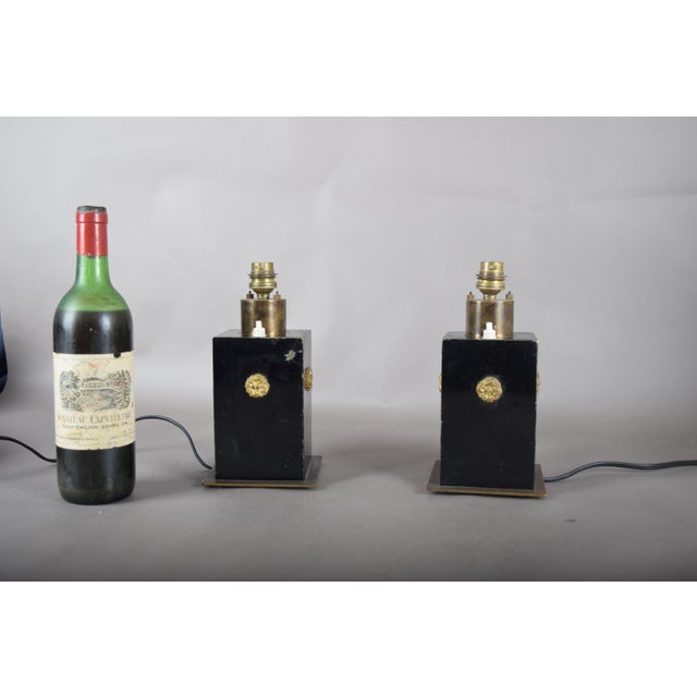 1940s Black Lacquered Metal and Brass Table Lamps, 1940s, Set of 2 For Sale - Image 5 of 13