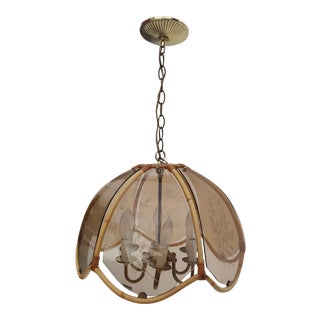 Italian Rattan and Glass Pendant Lamp For Sale