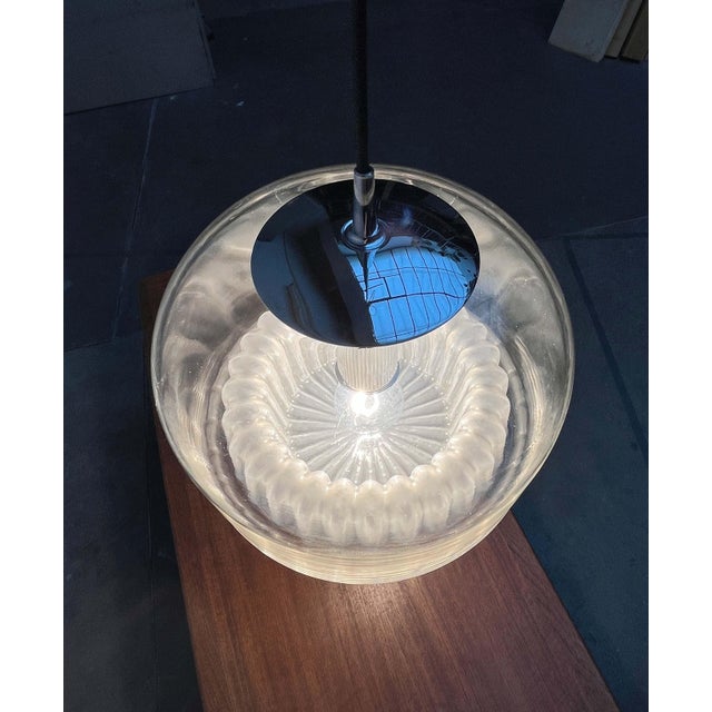 Metal Mid-Century Modern German Space Age Pendant Lamp in Chrome and Glass from Peill & Putzler, 1960s For Sale - Image 7 of 18