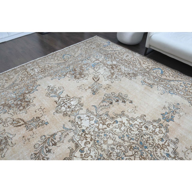 1960s Vintage Persian Handmade Wool Cotton Brown Area Rug For Sale - Image 9 of 11