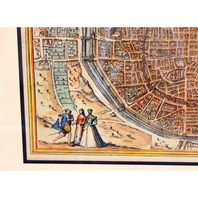 Brown Old Engraving Map of Paris French Munster 16th Century Walled City Framed For Sale - Image 8 of 12